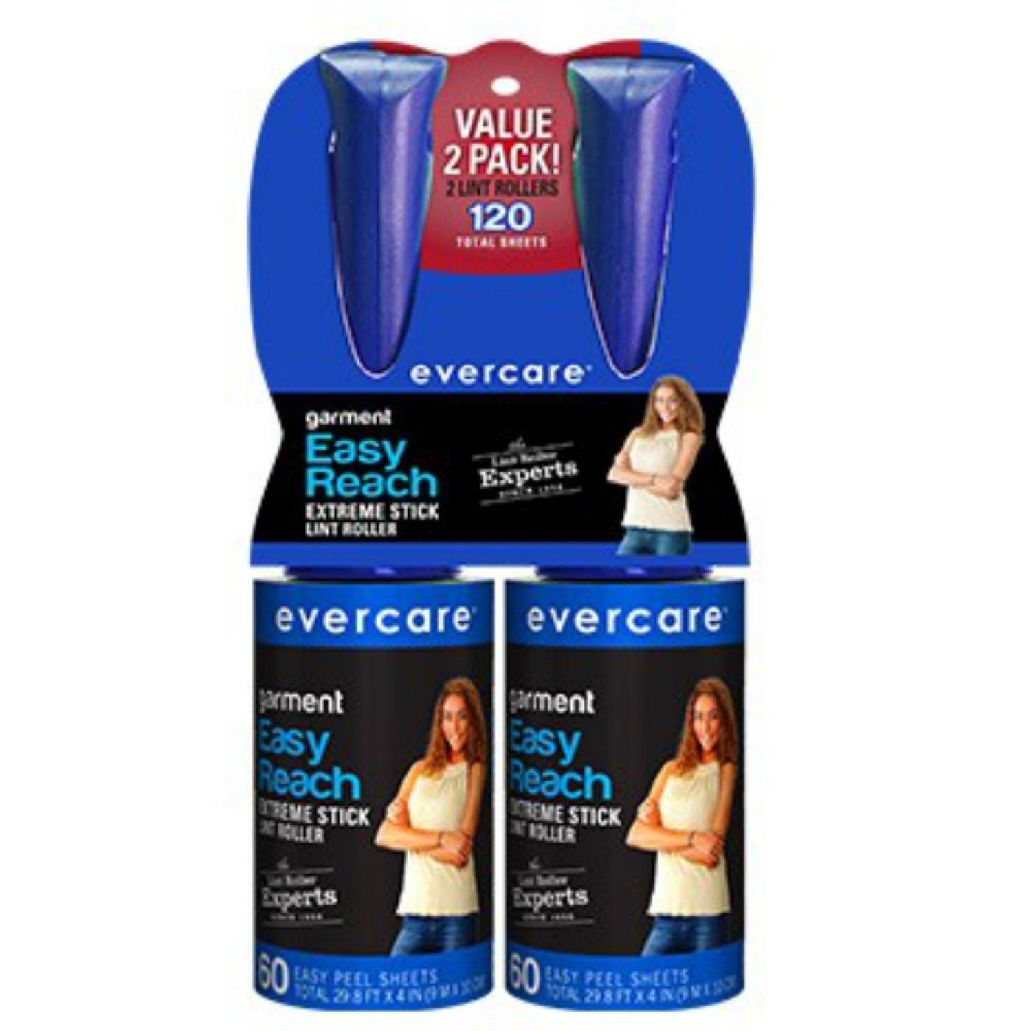 Garment Easy Reach Lint Roller, 120 Sheets (2Pack of 60 sheets each