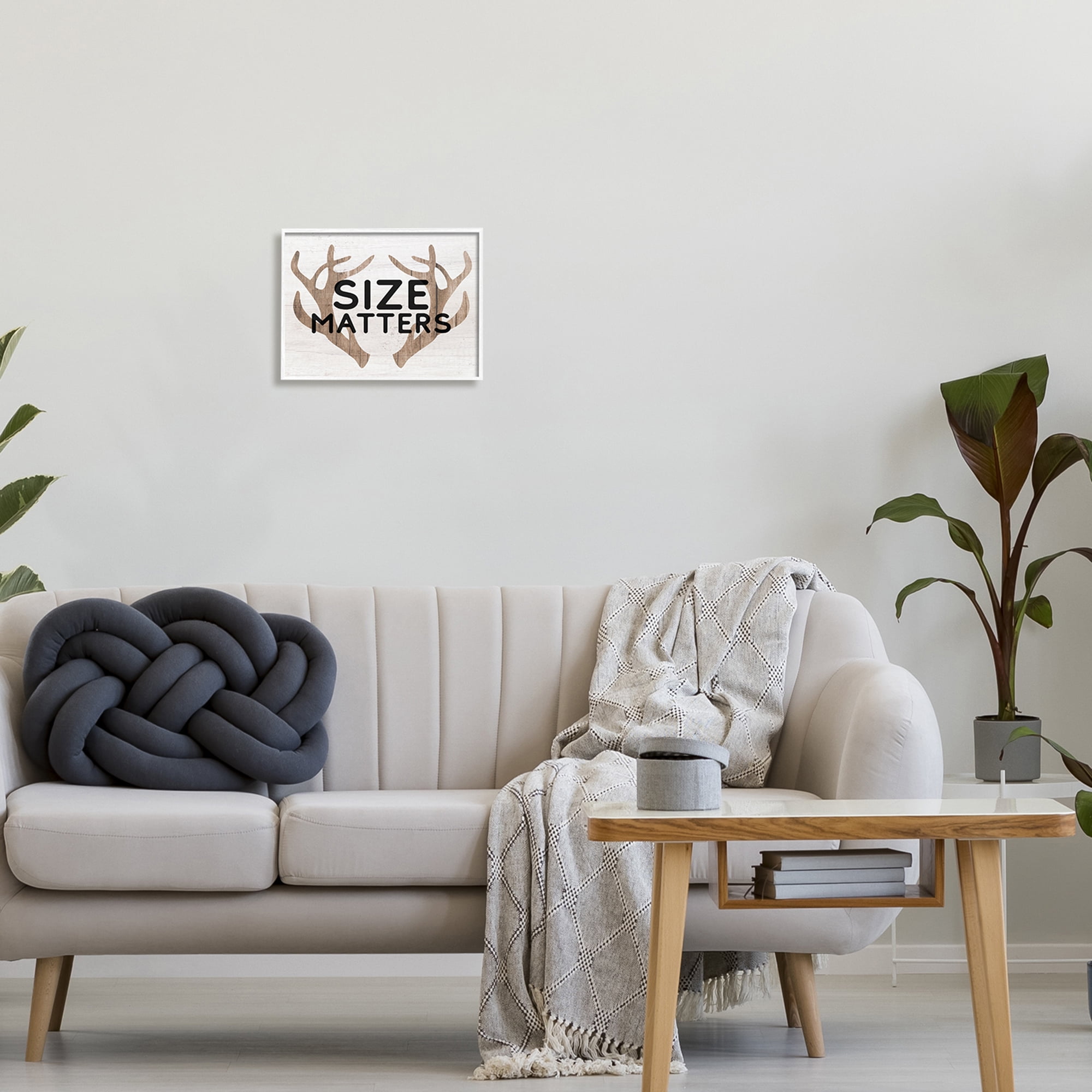 Stupell Industries Size Matters Funny Antlers Rustic Camping Typography Framed Wall Art, 14 x 11, Design by Lil' Rue