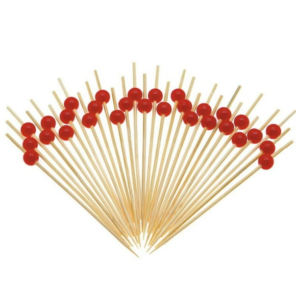 Nvzi Brocheta de fruta desechable de 12 cm, brocheta creativa para cóctel, postre de sushi, decoración creativa, brocheta de bambú desechable (roja)