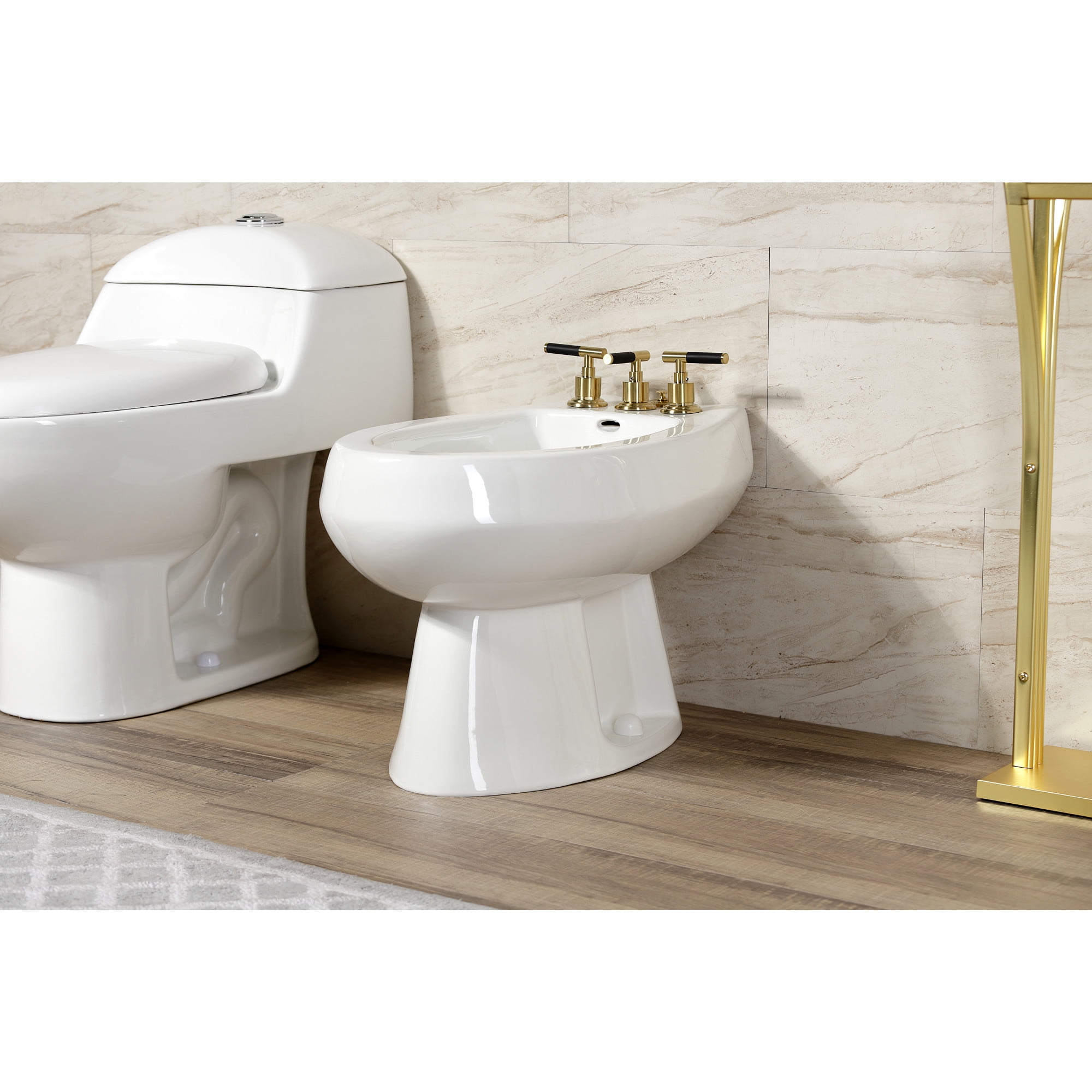 Kingston Brass KB6327CKL Kaiser Three-Handle Bidet Faucet with Brass Pop-Up, Brushed Brass