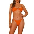 thumbnail image 1 of Conjuntos de bikini de dos piezas de color sólido con canalé para mujer, traje de baño sin espalda con tirantes finos, color naranja pequeño, 1 of 5