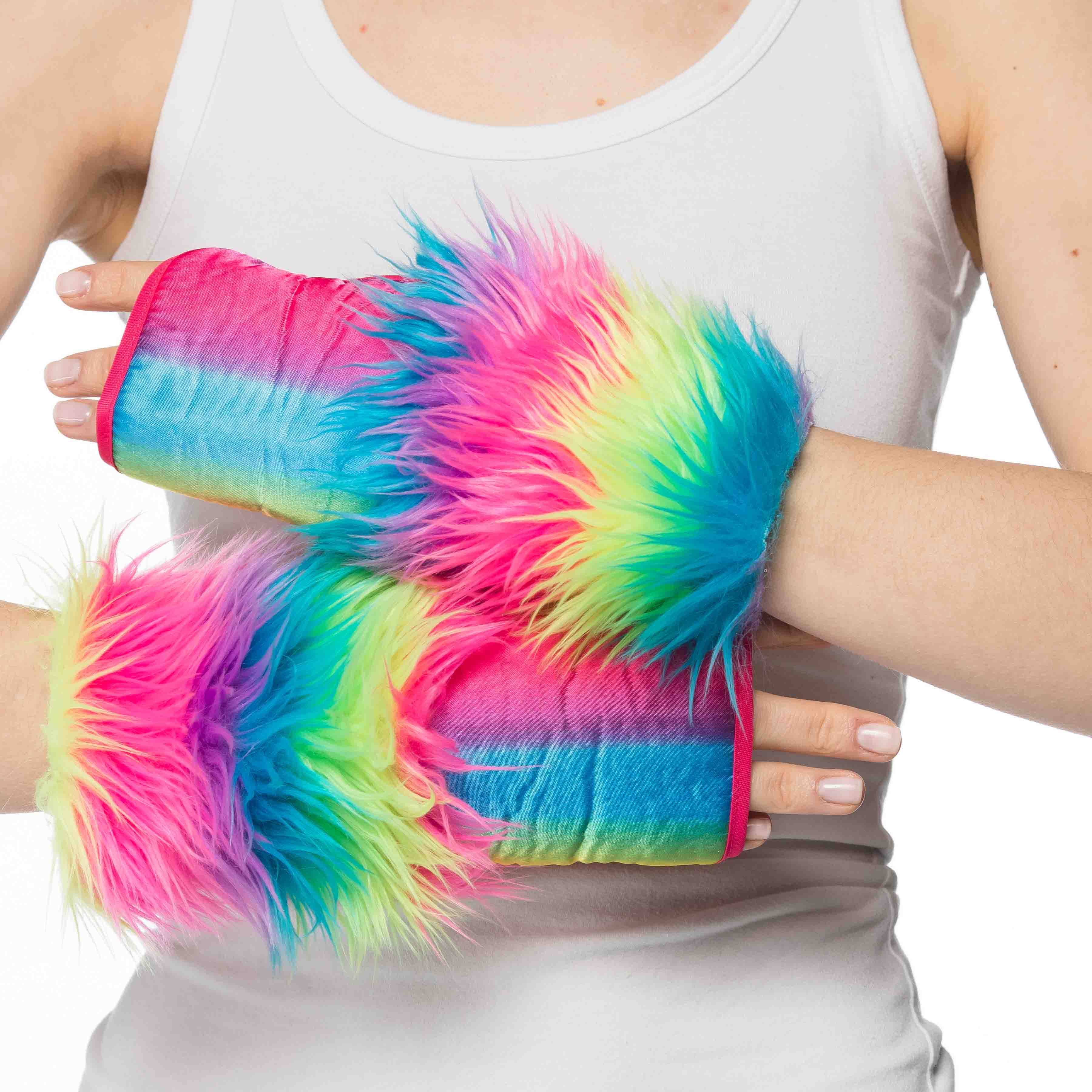 Adult Rainbow Unicorn Hooves Fuzzy Costume Gloves