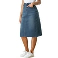 thumbnail image 4 of INSPIRE CHIC Women's Denim Skirt High Waist Raw Hem Knee Length Wrap Jean Skirts M Blue, 4 of 6