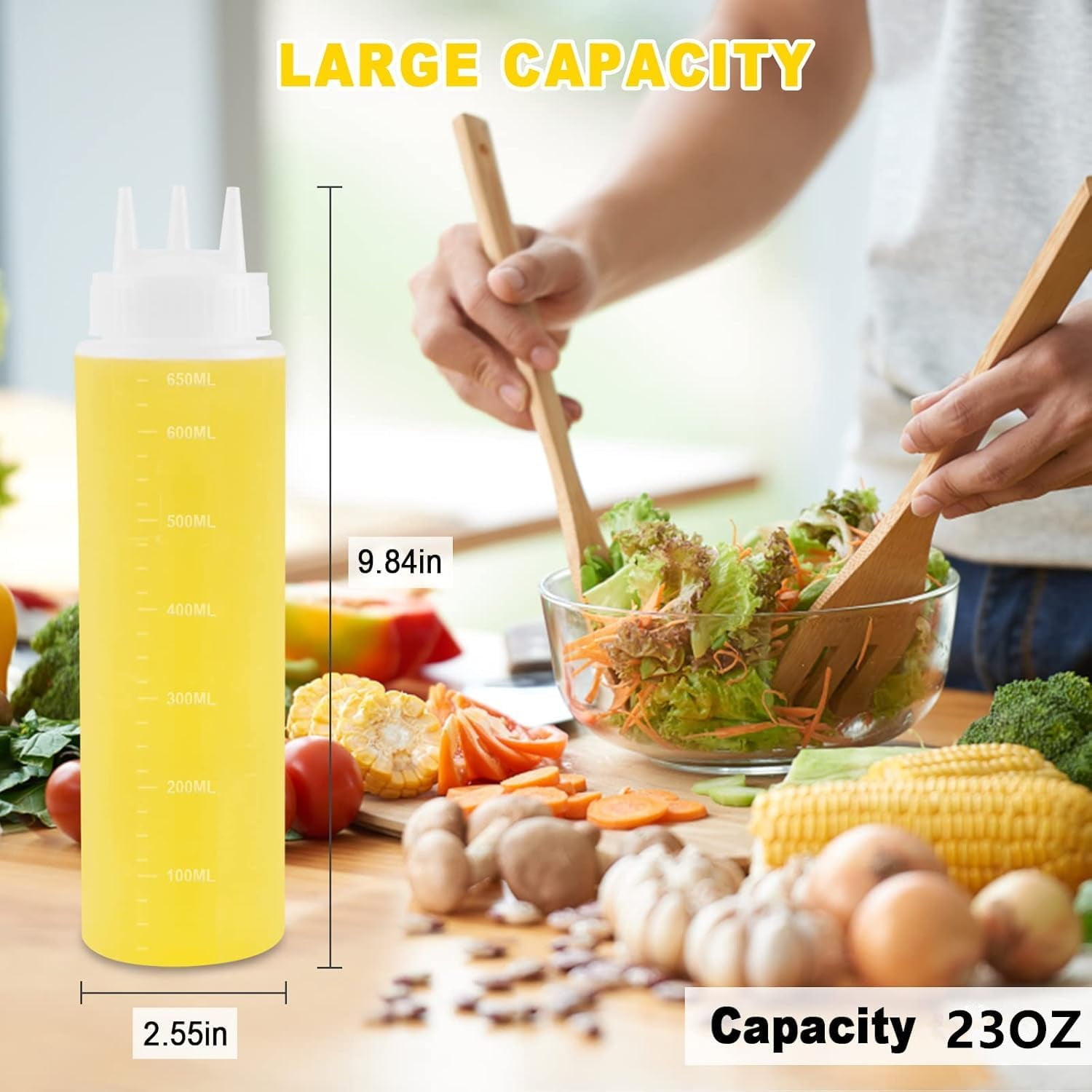 4Pack 23oz Plastic Squeeze Condiment Bottles 3 Holes Sauce Squeeze Bottle Squirt Bottles for for Syrup Ketchup Dressing Oil Honey