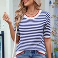 thumbnail image 4 of Womens Summer Short Sleeve Shirts Striped Sweater Cute Casual Trendy Crewneck Knit Blouses White & Blue S, 4 of 9