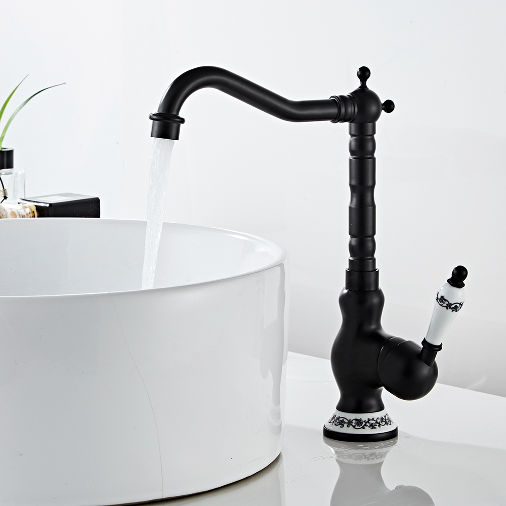 HOTBEST Single Handle Faucet,Basin Sink Taps Single Lever Kitchen Mixer Tap Tall Antique Brass Mixer Tap Brushed Swivel Spout Hot and Cold Water - image 4 of 11