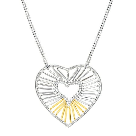 Duet Beaded Heart Necklace in Sterling Silver & 10kt Gold