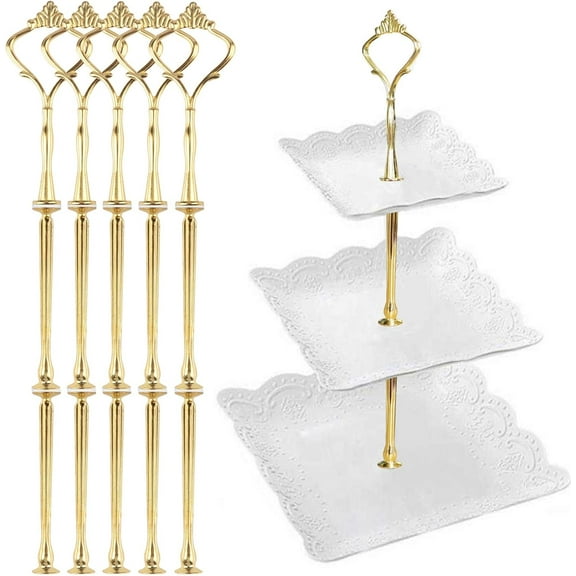 3 Tier Cake Stand, Luxury-Looking Wedding Cupcake Plate Holder, White Wreath Fruit Dessert Tower Tray for Birthday Party, Baby Shower, Graduation and Christmas Party (Plates NOT Included)