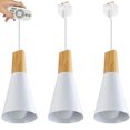 thumbnail image 1 of FSLiving Remote Control Pendant Light 3 Lights J-Type Track Pendant Lamps Scandinavian Style Pendant Lights for Kitchen Hanging Lamp Modern Wood and Aluminium Light Customizable - White, 1 of 7