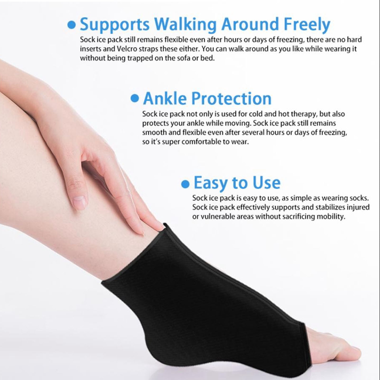 LAZIOEGR Ankle Gel Ice Pack for Plantar Fasciitis Relief, Reusable Cold Compression Wrap for Ankle Foot Injuries 9.06 x 7.48 in / 23 x 19 cm, Black