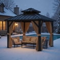 thumbnail image 6 of 10x10 ft Double Roof Hardtop Gazebo, Heavy Duty Galvanised Steel Hardtop Pavilion with Nettings and Curtains, Metal Roof Gazebo for Patio, Terrace, Lawn and Deck, Brown, 6 of 7