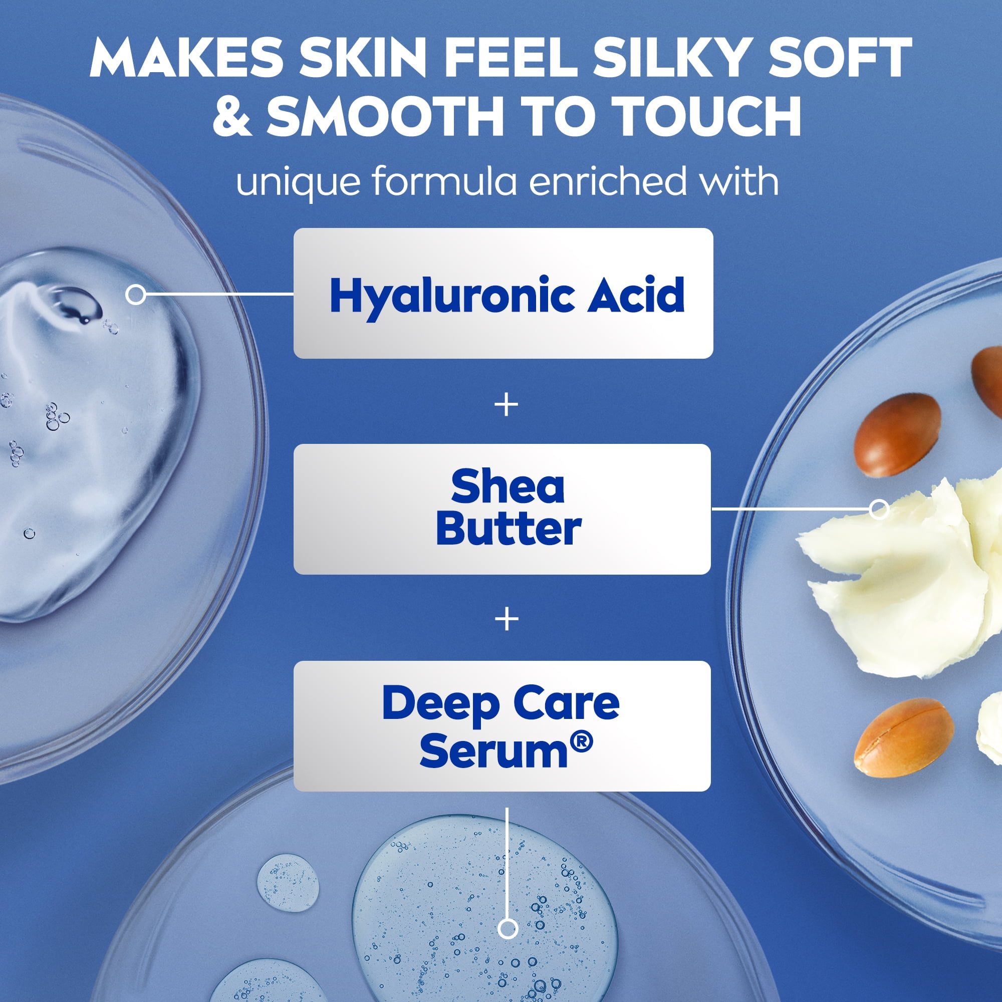 Lotion corporelle hydratante douceur 72 heures NIVEA pour peaux sèches avec acide hyaluronique, 625 ml 625 ml