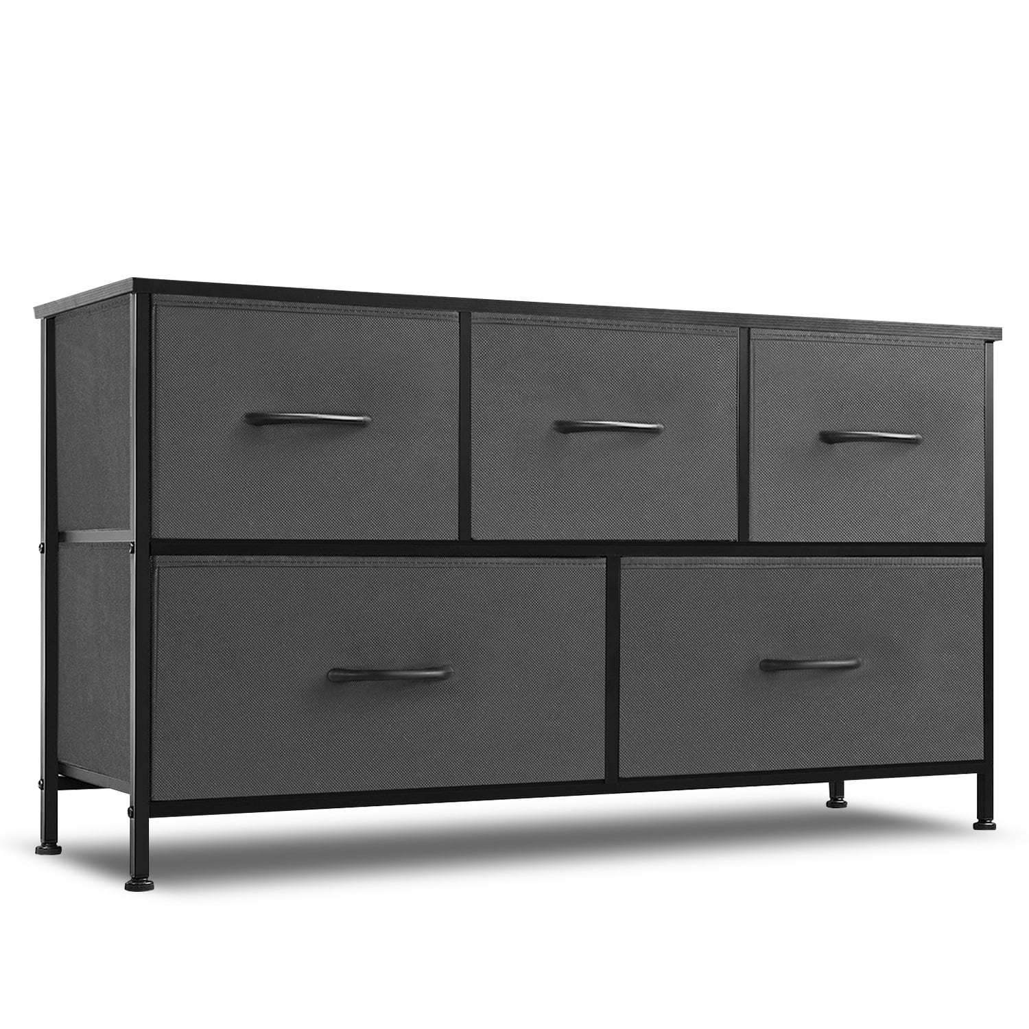 Simenmax 5 Dresser for Bedroom, 5 Storage Drawers, Wide Fabric Closet Chests Organizer Tower Furniture with Wooden Top Metal Frame for Clothes, Room, Living Room, Hallway, Entryway, Gray
