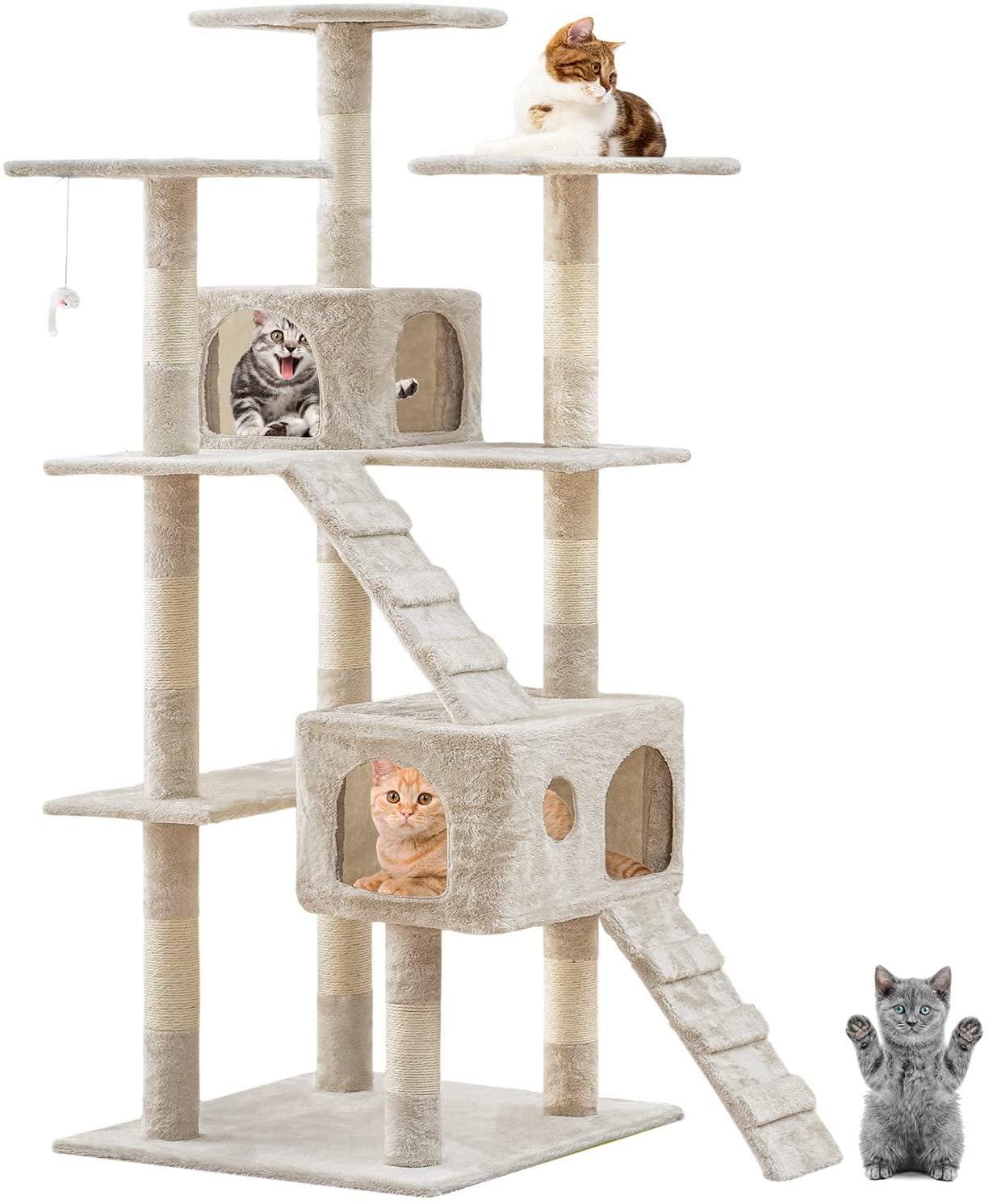 71" Scratching Post Cat Tree Kitty Condo Multi Level Play Activity Center Beige 