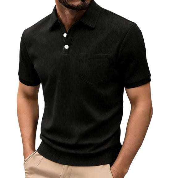 Men's Corduroy Golf TShirt Casual Cotton Short Sleeve Collared T-Shirts with Chest Pocket, Summer Regular Fit Daily Wear Top, Fashion Solid Color Old Money Style for Lounge