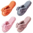 thumbnail image 4 of Women's Cross Plush House Slippers Cute Bow Soft Fleece Indoor or Outdoor Slippers, 4 of 7
