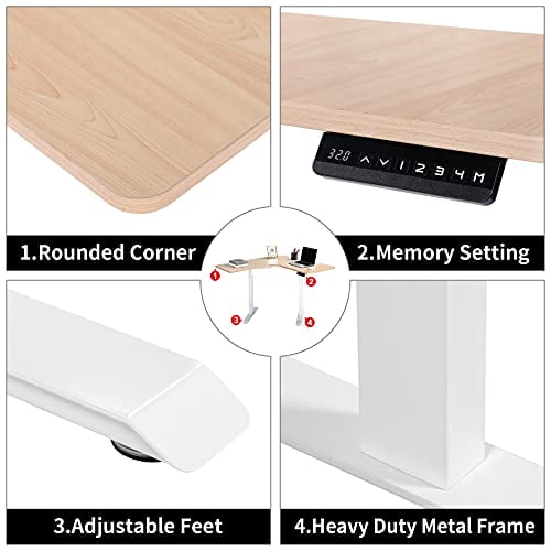 UNICOO® L Shaped Dual Motor Electric Height Adjustable Standing Desk, Computer Corner Desk, L Shaped Standing Desk, Standing Desk L Shape, Standing L Desk for Home Office (Light Oak)