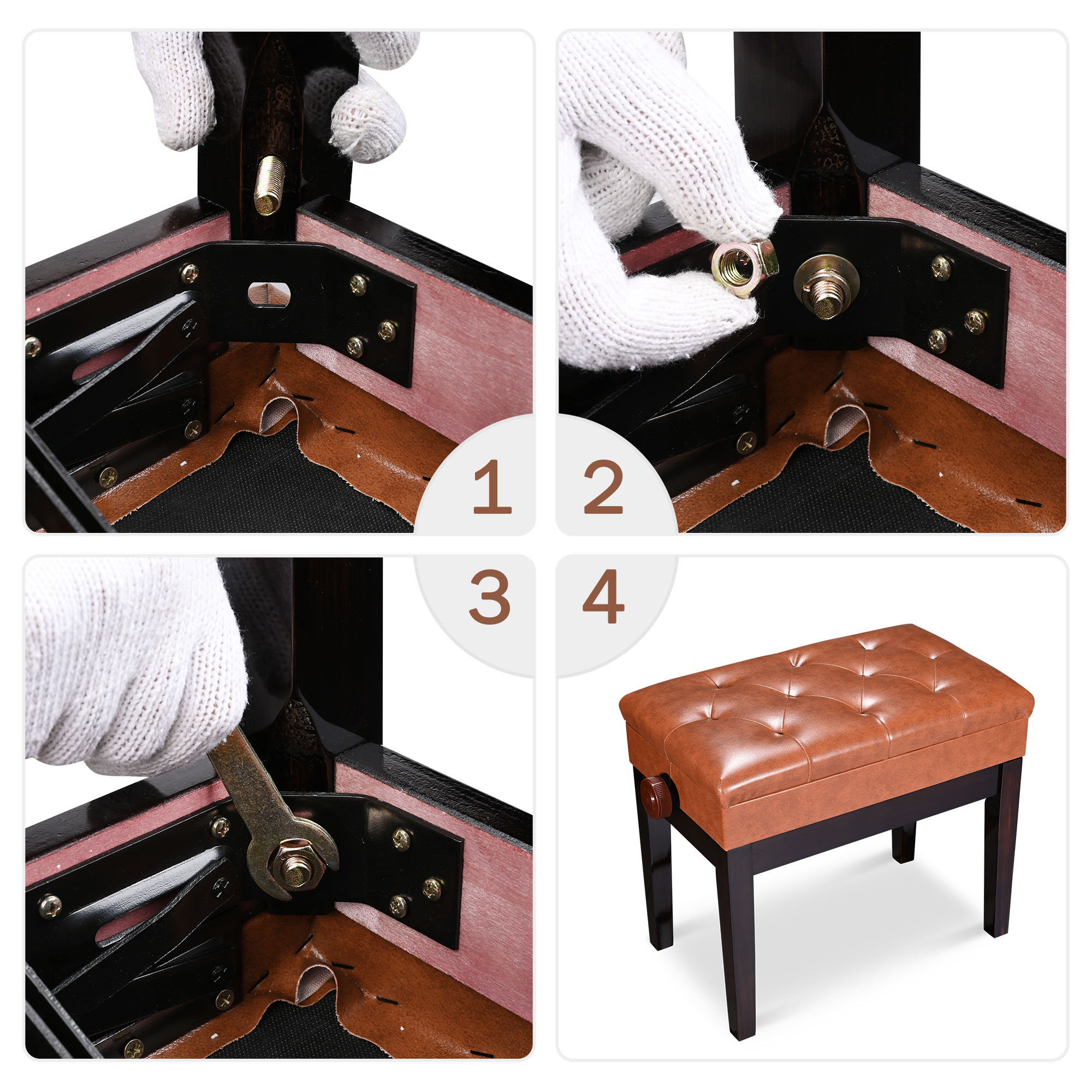 Yescom Piano Bench Adjustable Height PU Leather Padded Keyboard Organ Seat Throne Storage