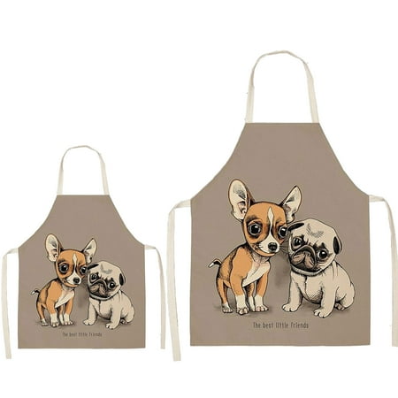 

Gyedtr Dog Pug Printed Cotton Linen Sleeveless Apron Kitchen