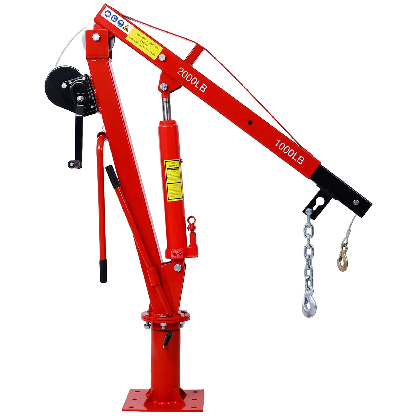 Hydraulic Pickup Truck Crane with Hand Winch, 2000LB Capacity Adjustable Boom Hoist with 360° Rotation