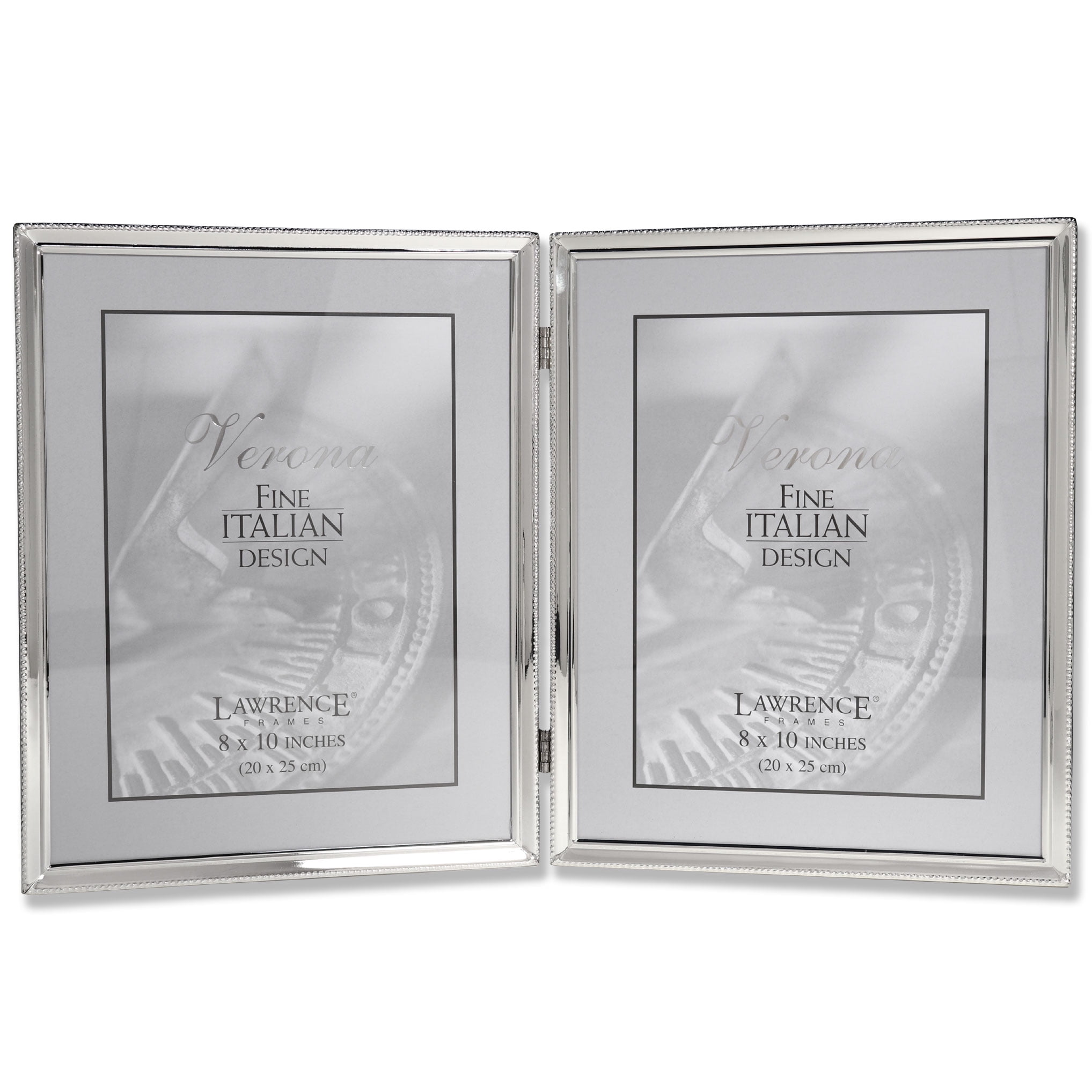 Bead Border Design Lawrence Frames Polished Silver Plate 4x6 Hinged Double Picture Frame