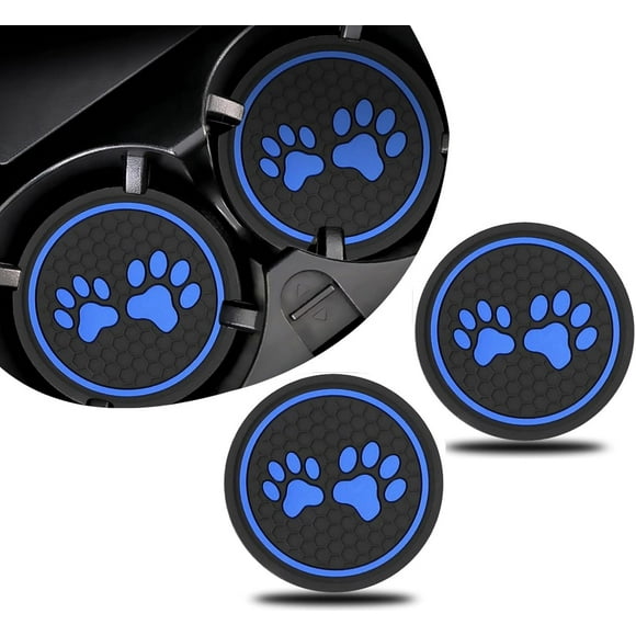 2 PCS Dog Paw Car Cup Holder Coaster, Cute Blue Dog Paw Auto Cup Mat Pad Coasters Car Interior Accessories, Silicone Anti Slip -Universal