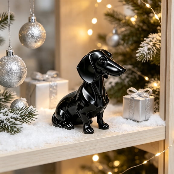 YingYouFu Christmas Dachshund Dog Figurine, Modern Geometric Statue Decor, Tabletop Home Ornament for Shelf Living Room Office Desk Holiday Display