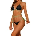 thumbnail image 4 of Conjuntos de bikini de dos piezas con halter de anillo en forma de corazón para mujeres INSPIRE CHIC, color contrastante, push up, con cordones, trajes de baño de canalé grandes en negro, 4 of 5