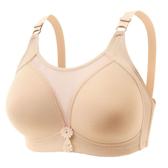 Voncos Plus Size Bras No Wire Adjusted Breathable Gathered Everyday Bras for Women Beige Bra Size 2XL