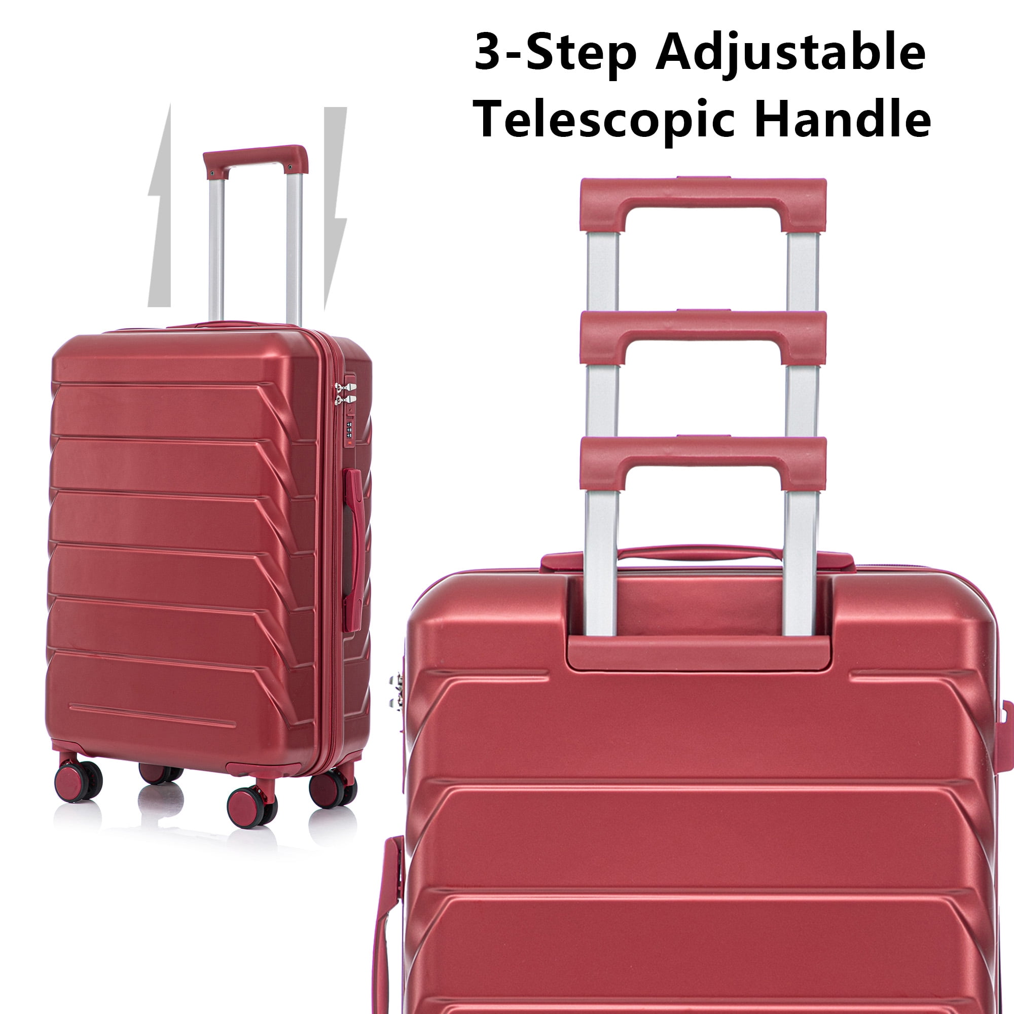 Alvantor 3Pcs Luggage Set, ABS Hardside Spinner Suitcase with Combination Lock, 20/24/28 Inch, Wine Red
