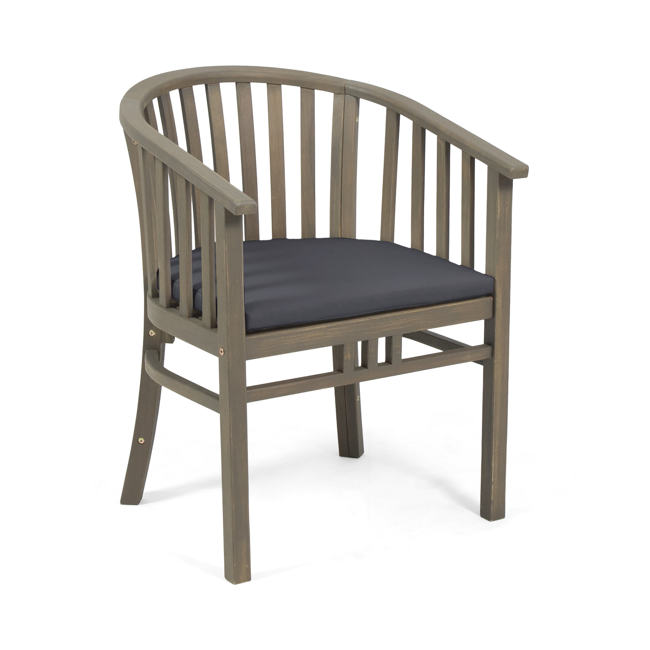 Outdoor Cushioned Wooden Dining Chair Set of 2, Solid Wood Frame for Patio Garden, Grey