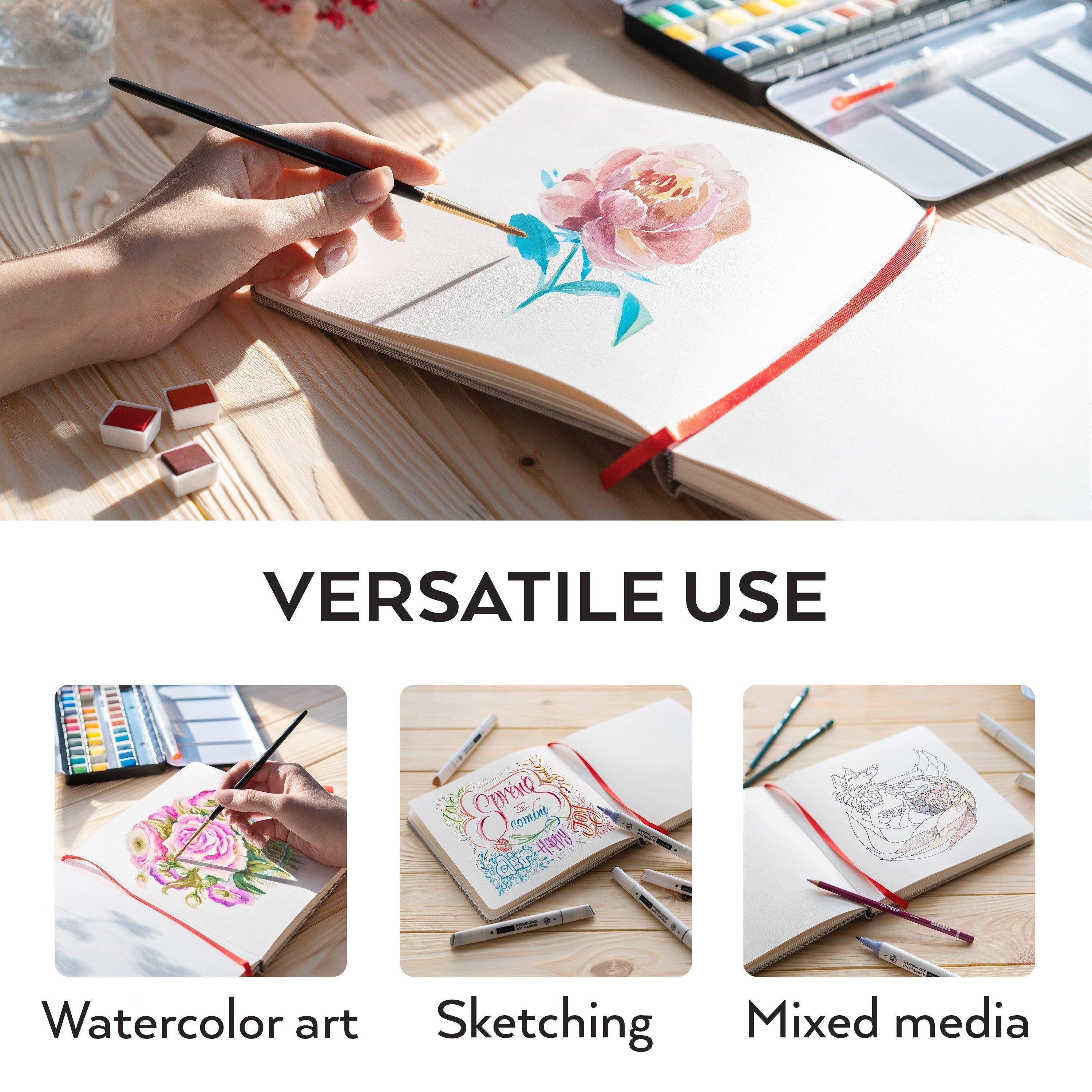 Arteza 8.25" x 8.25" Hardcover Watercolor Sketchbook, 68 Pages, Set of 2