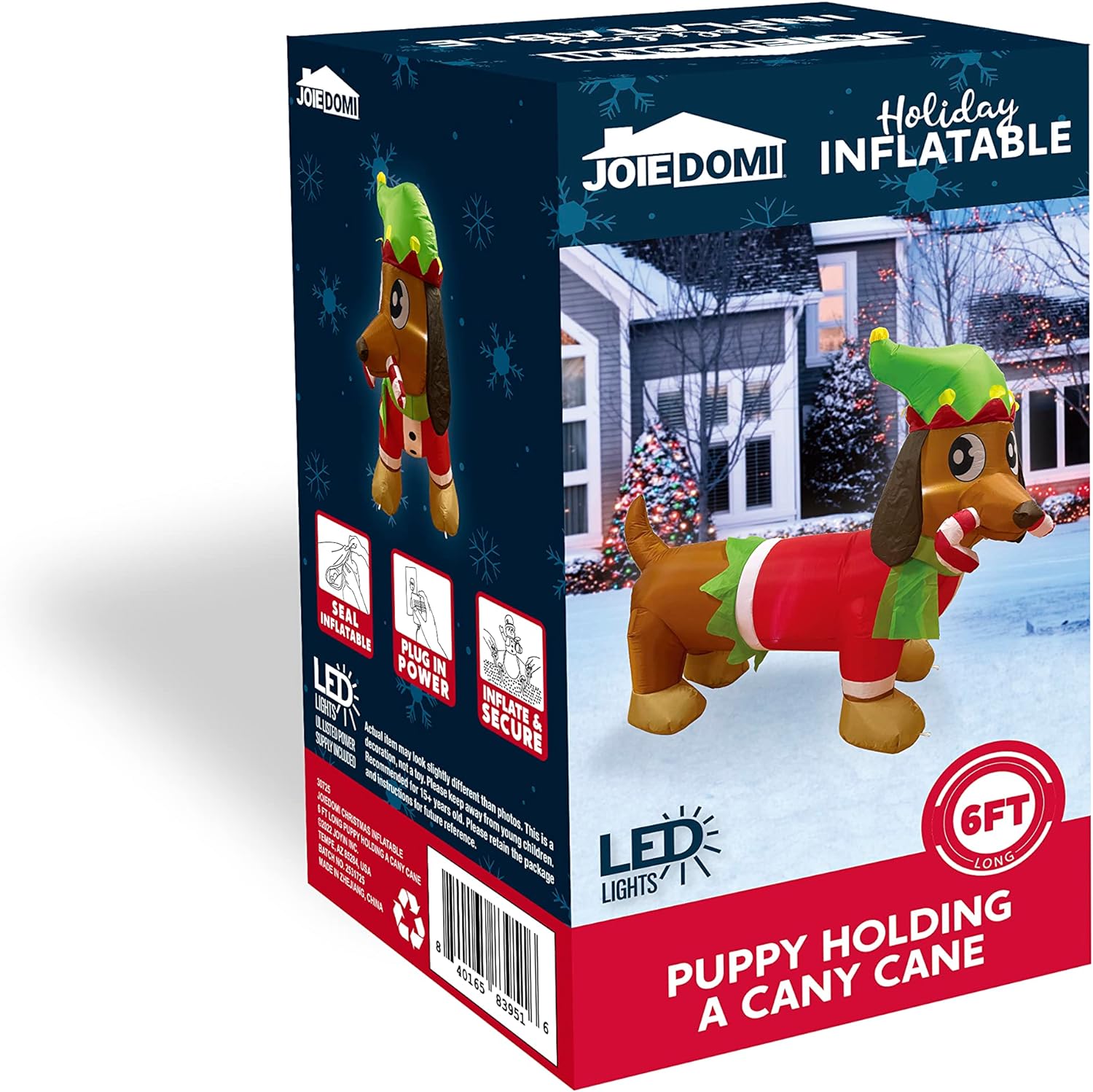 Joyfy 5 Ft Christmas Inflatable Puppy with Candy Cane photo 7