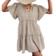thumbnail image 1 of Vestidos cortos con cuello en V para mujer, una línea con volantes en la parte delantera, cordón, manga corta, vestido informal suelto para verano, primavera, albaricoque S, 1 of 5