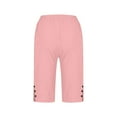 thumbnail image 5 of AKOEE Summer Linen Capris Elastic Waist Side Button Split Beach Fashion Knee Length Pants with Pockets for Women (M, Pink), 5 of 6