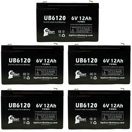 5x Pack - Compatible BEST TECHNOLOGIES LI1800 Battery - Replacement UB6120 Universal Sealed Lead Acid Battery (6V, 12Ah, 12000mAh, F1 Terminal, AGM, SLA) - Includes 10 F1 to F2 Terminal