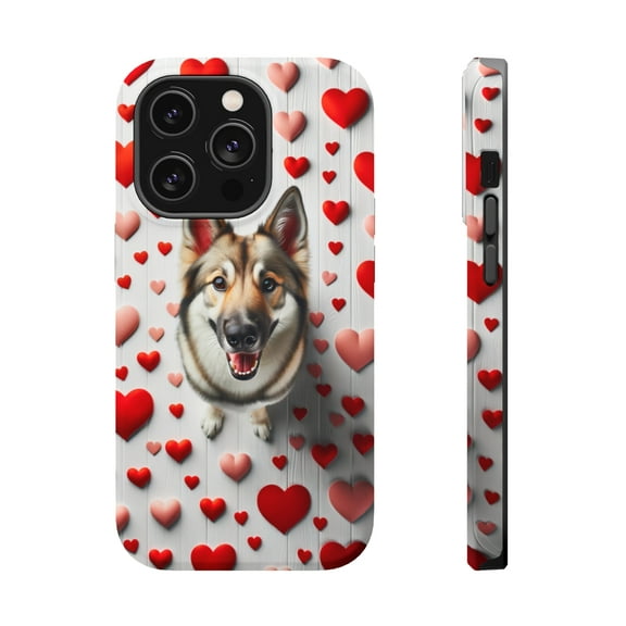 DistinctInk Tough Case for Apple iPhone 14 PRO (6.1" Screen), Compatible with MagSafe Charging - Valentine's Day Norwegian Elkhound