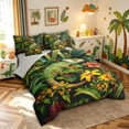thumbnail image 2 of meiyoeat Jungle Flower Lizard Full Size Bedding Sets for Boys Girls Kids, Tropical Rainforest Wildlife Full Size Bed in a Bag, Green, Grey Reversible, 7-Piece, 2 of 5
