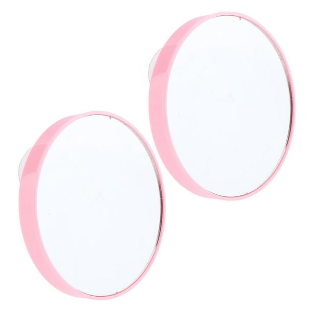 2 espejos de pared con ventosa y aumento de 10 aumentos para maquillaje y dormitorio. Rosado