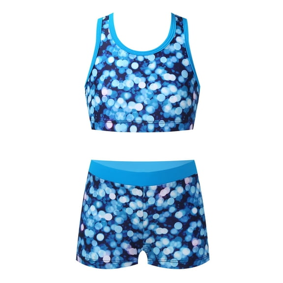 DPOIS Kid Girls Tracksuit Set Athletic Raceback Top with Bottom Boyshort Beachwear Blue 6