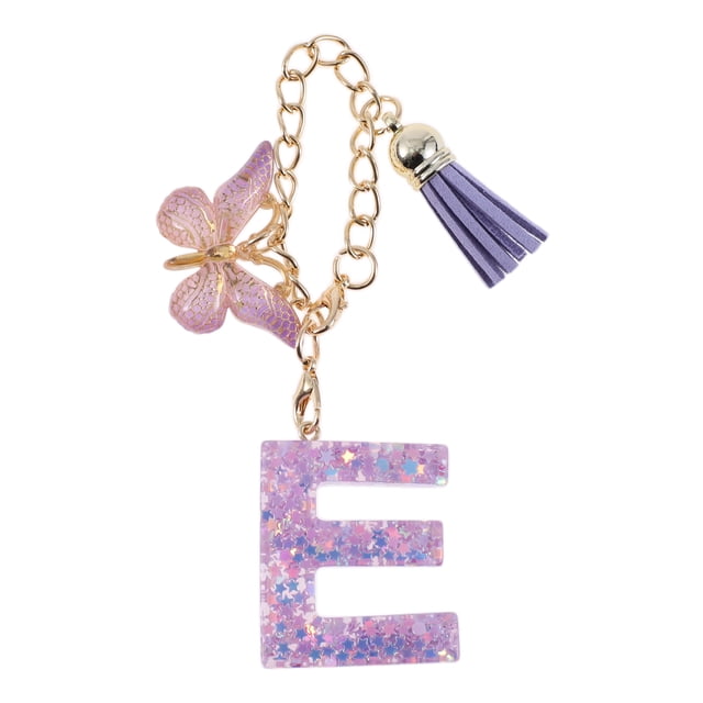 Unique Bargains 1 Pc Estrella Lentejuelas Letra E Colgante Mariposa Borlas Colgante para Vaso de Agua Púrpura Metal Resina