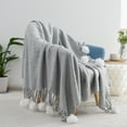 thumbnail image 5 of VERAMUSE Grey Pom Pom Throw Blanket for Couch 50"X60" Farmhouse Blankets for Bed and Sofa, 5 of 16