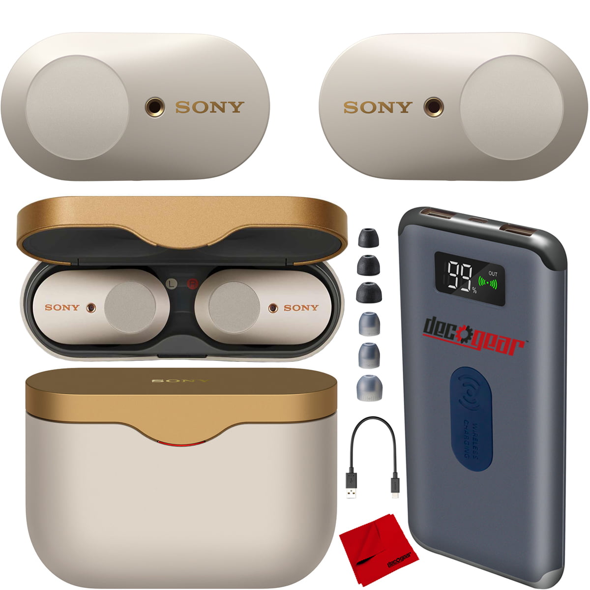 Sony WF-1000XM3 Truly Wireless Earbuds Headphones with Industry-leading  Noise Cancellation - Silver WF-1000XM3/S With Charging Case Bundle  Including Deco Gear Power Bank Charger + Headphone Cloth - Walmart.com