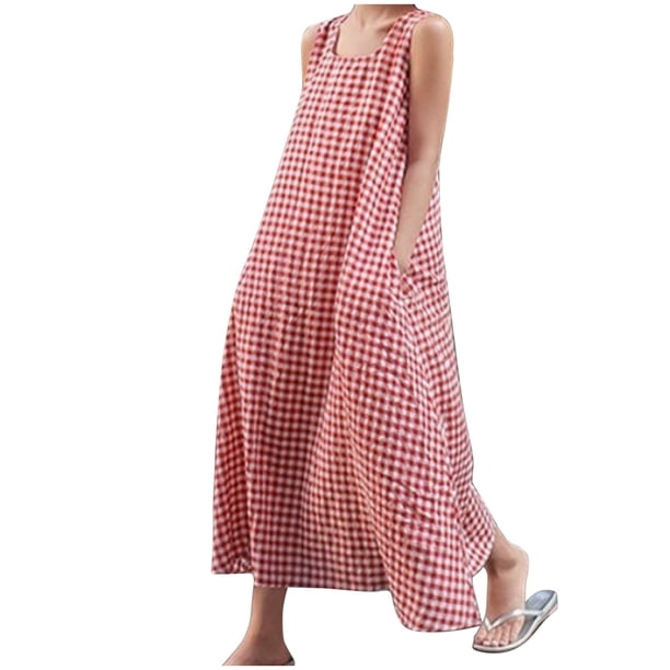Mini Vestido de Verano de la Moda de las Mujeres Impreso sin Mangas Cuello Redondo de la Longitud Del Tobillo Vestido Casual