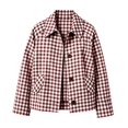 thumbnail image 6 of Women's Gingham Cropped Jacket Lapel Collar Loose Fit Casual Shacket, 6 of 6