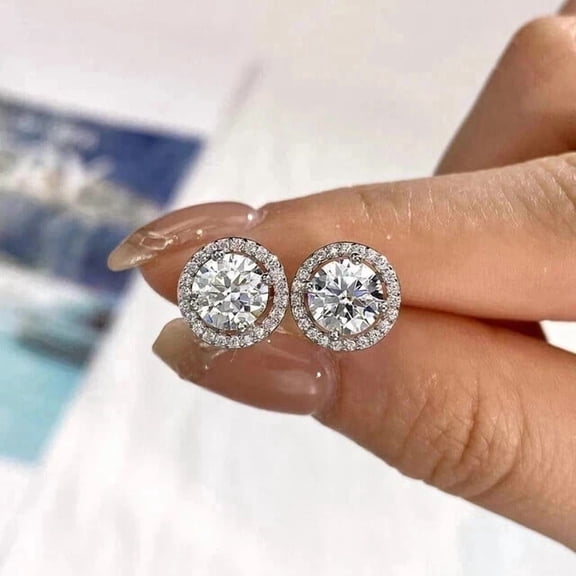 925 Sterling Silver 1Ct Round Cut Lab Grown Diamond Halo Women's Stud Earrings