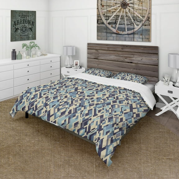Designart 'Rhombuses in Beige and Blue' Modern & Contemporary Duvet Cover Set
