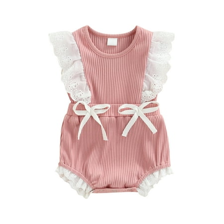 

Bagilaanoe Newborn Baby Girl Rompers Floral Lace Patchwork Sleeveless Bodysuit + 3M 6M 12M 18M Infant Ribbed One Piece Jumpsuit
