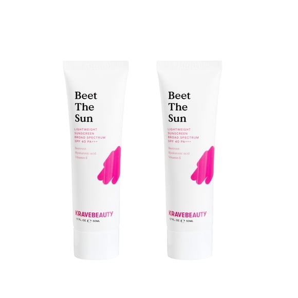 KraveBeauty Beet The Sun SPF 40 PA+++ Dúo de protector solar de amplio espectro Dúo SPF químico diario no graso Sin yeso blanco ni pelusas Para todo tipo de piel Vegano y libre de crueldad 1.7 fl oz x