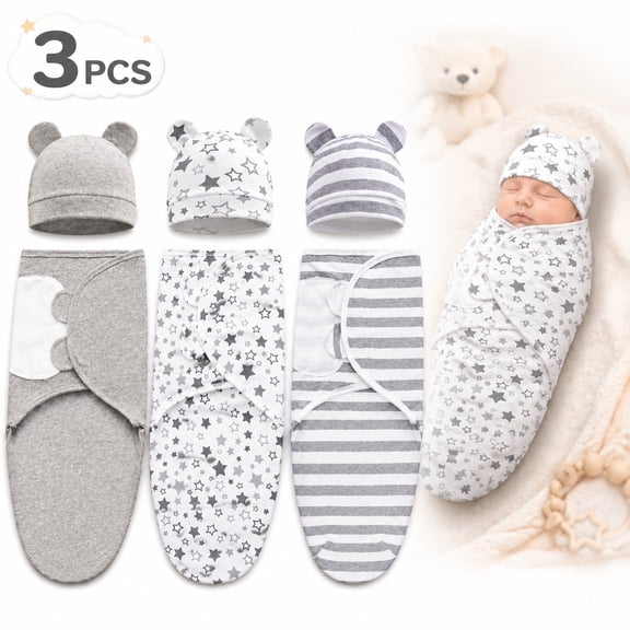 3-Pack Organic Baby Swaddle Sleep Sacks - Newborn Swaddle Sack - Ergonomic Baby Swaddles 0-3 Months (Grey)